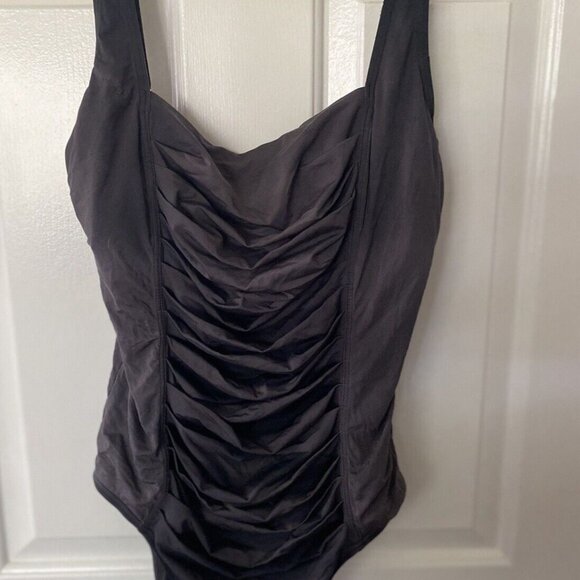 Calvin Klein Women's Ruched Panel One Piece Swimsuit Silver Brown Swimwear Sz 12 - Picture 14 of 16